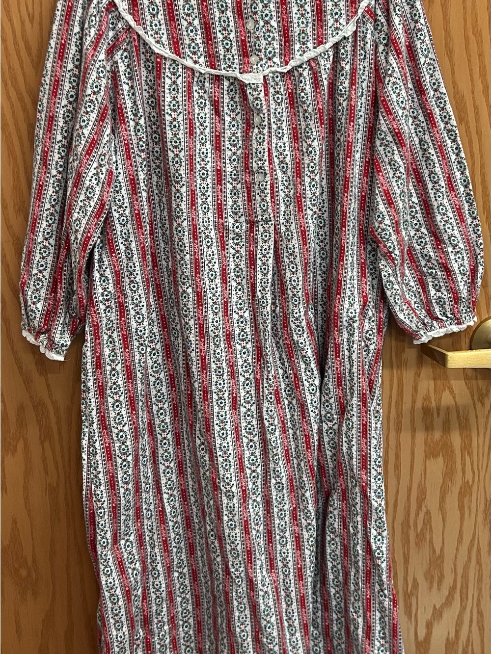 Striped Floral Nightgown - Red & White Sleep Dress